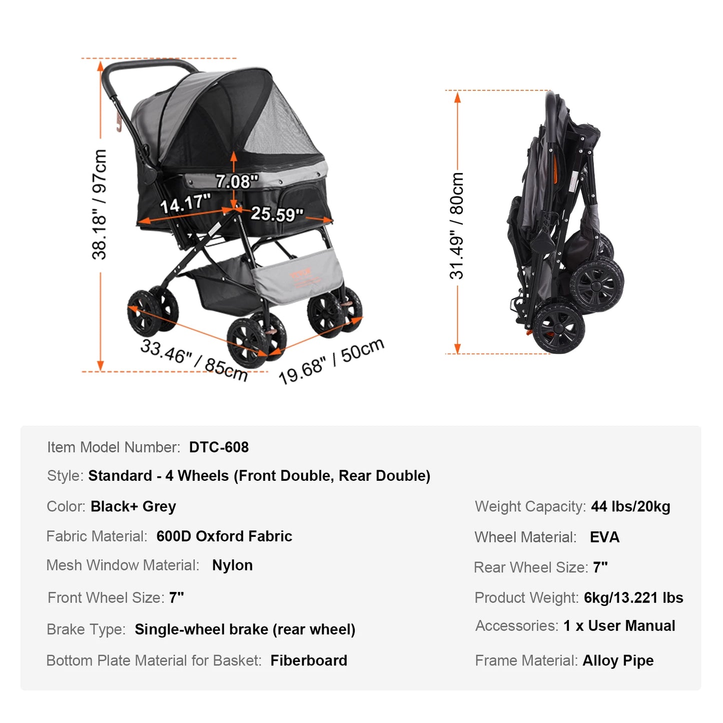 SucceBuy Pet Stroller Carrier Lightweight Travel Rotate With Brakes